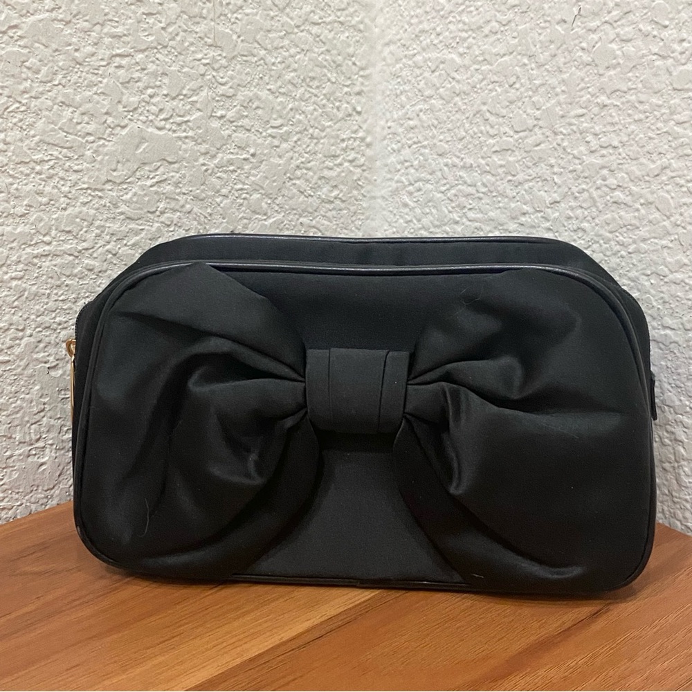 DIOR Black Satin Bow Make Up Pouch Cosmetic Bag